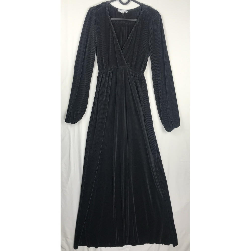 Baltic Born Venus Pleated Maxi Dress | Black XS | Long Sleeve Wedding Guest